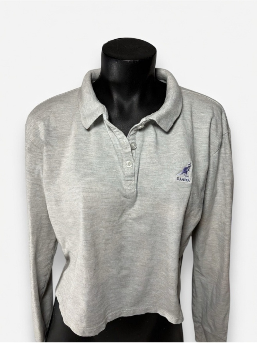 Kangol Heather Grey Cropped Long Sleeve Polo Sweatshirt